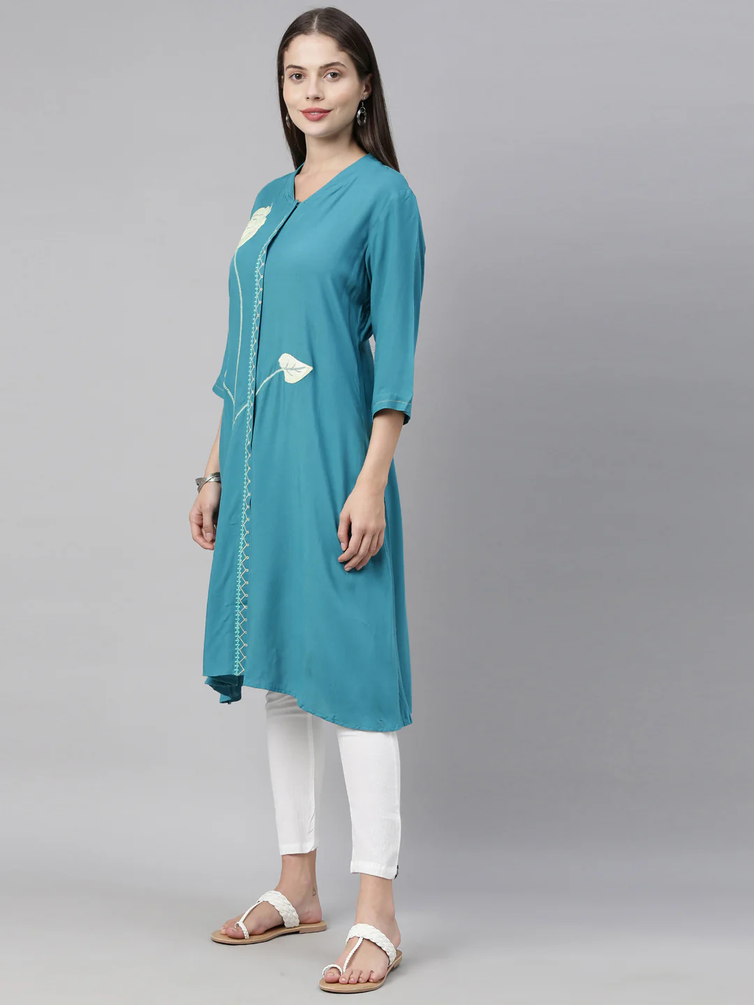 Neerus Blue Color Rayon Fabric Tunic - Image 4