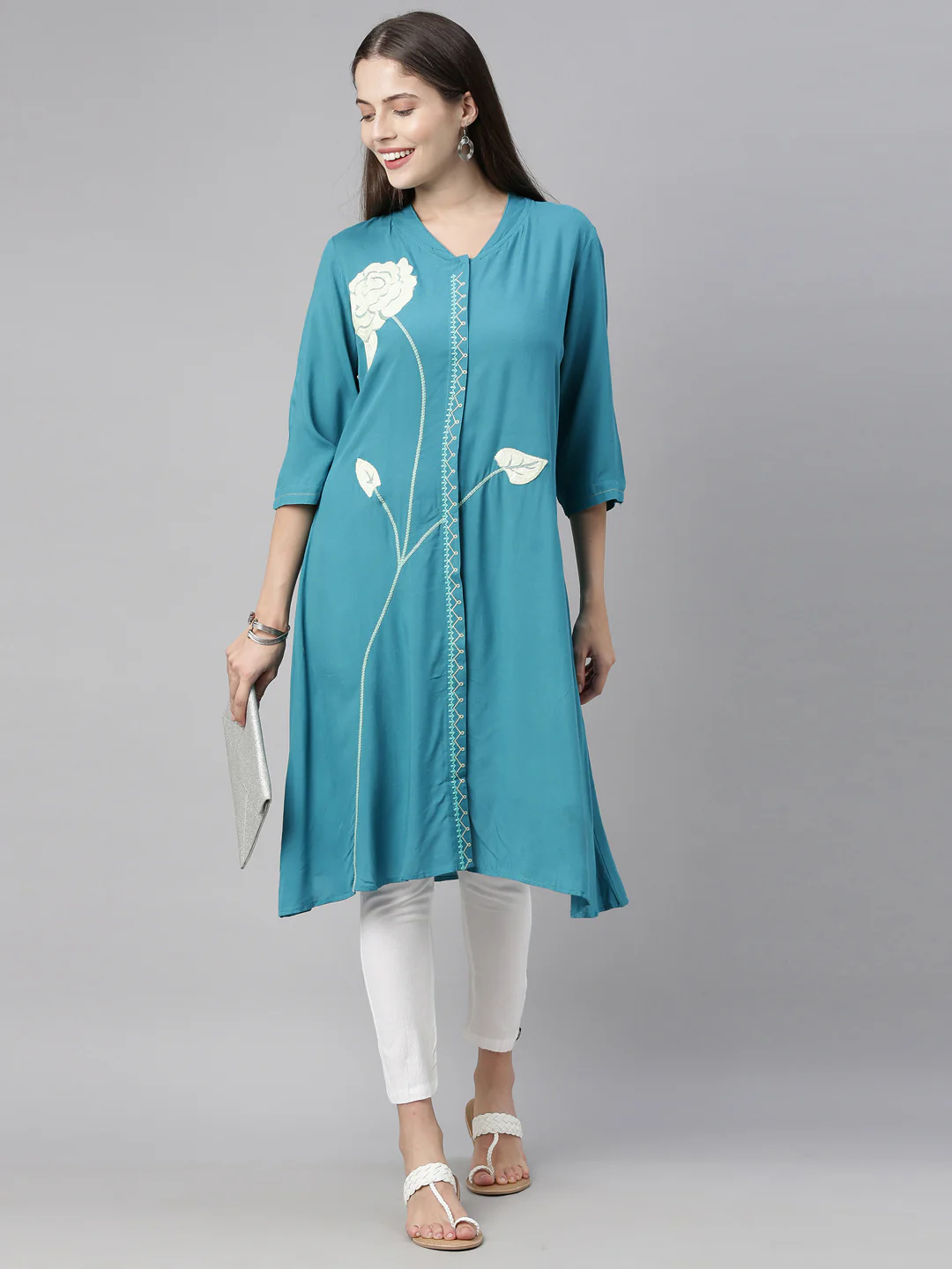 Neerus Blue Color Rayon Fabric Tunic - Image 7