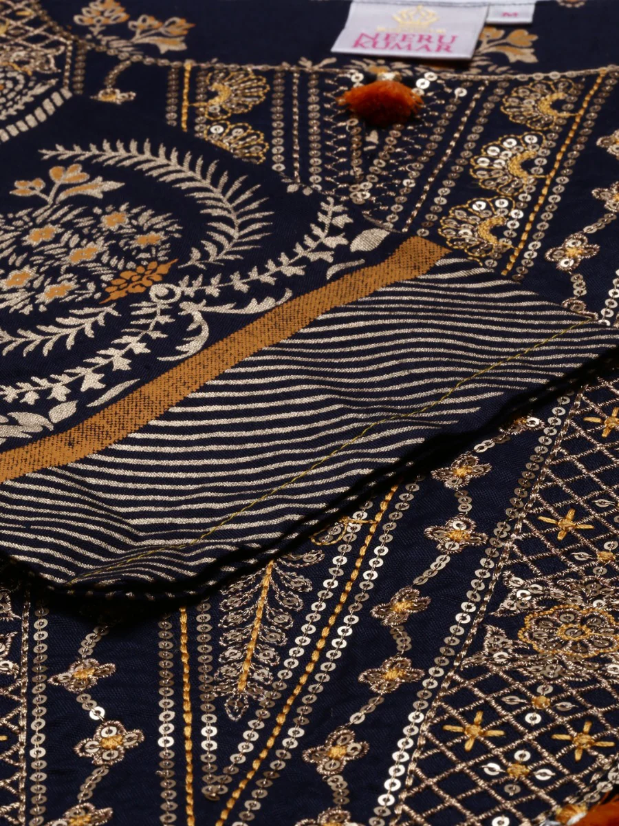 Neerus Blue Color Santoon Fabric Tunic - Image 7