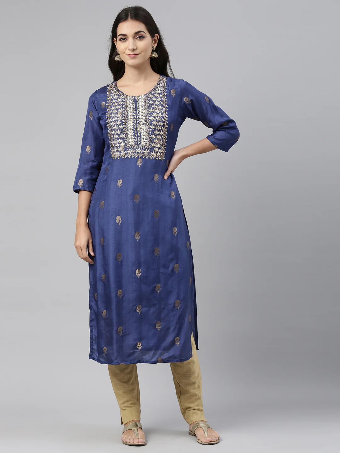 Neerus Blue Color Santoon Fabric Tunic