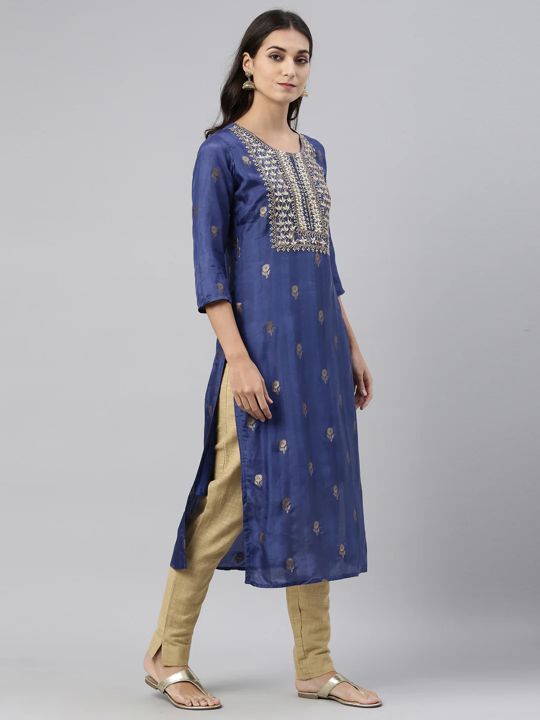 Neerus Blue Color Santoon Fabric Tunic - Image 3