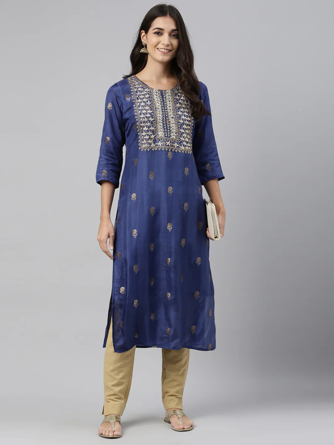 Neerus Blue Color Santoon Fabric Tunic - Image 5