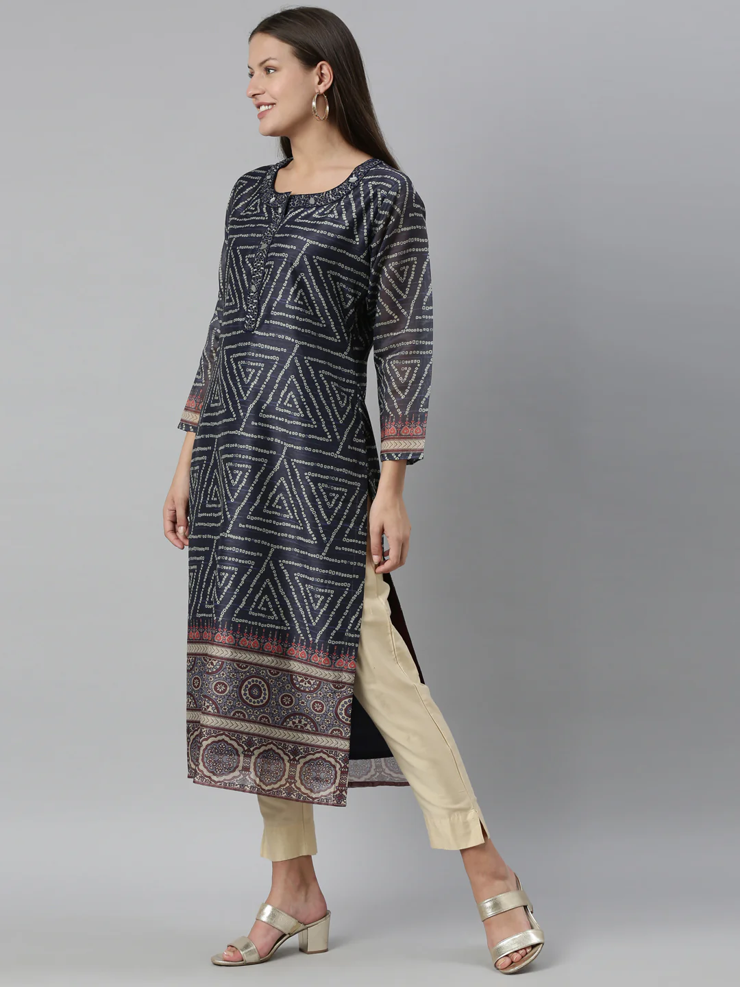 Neerus Blue Color Silk Fabric Kurta - Image 3