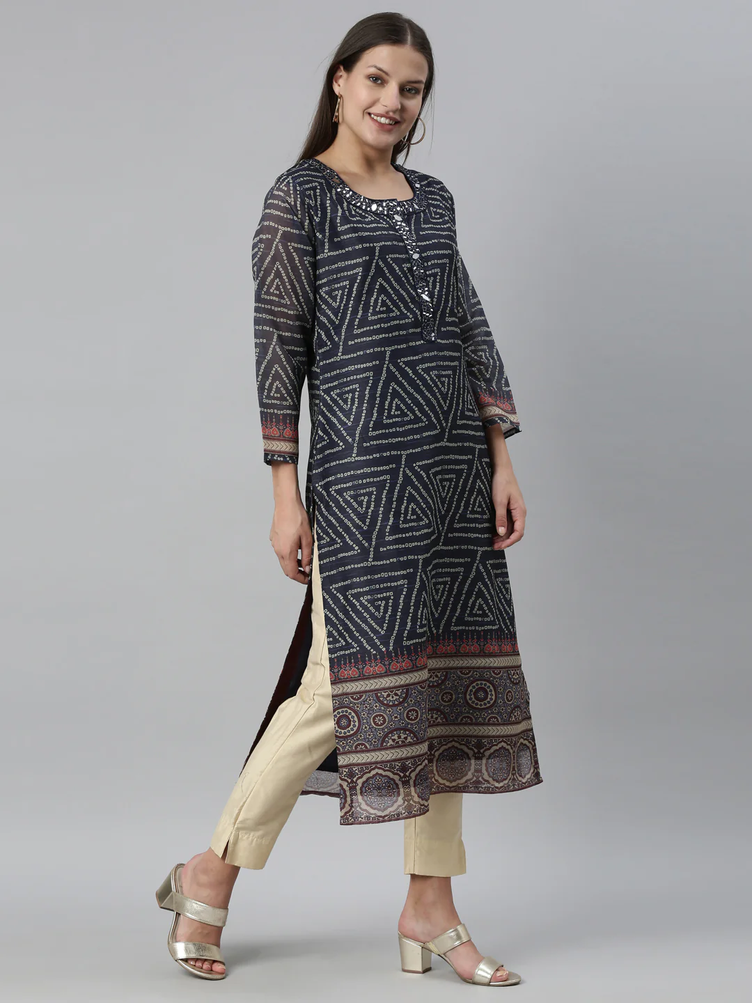 Neerus Blue Color Silk Fabric Kurta - Image 4