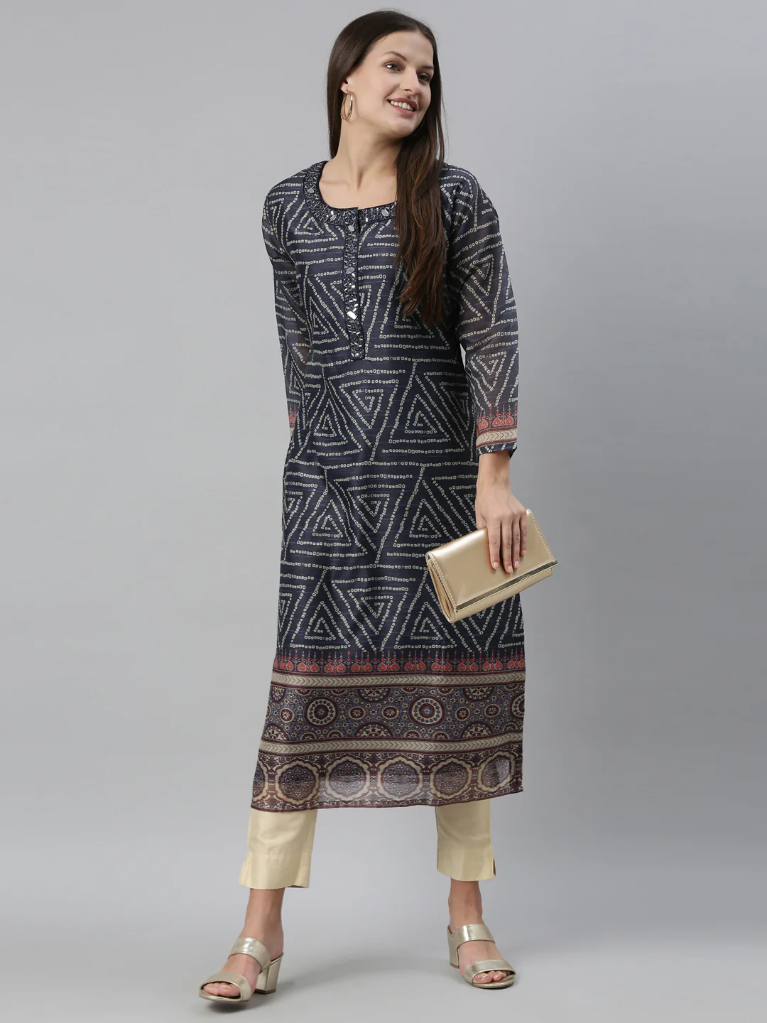 Neerus Blue Color Silk Fabric Kurta - Image 6