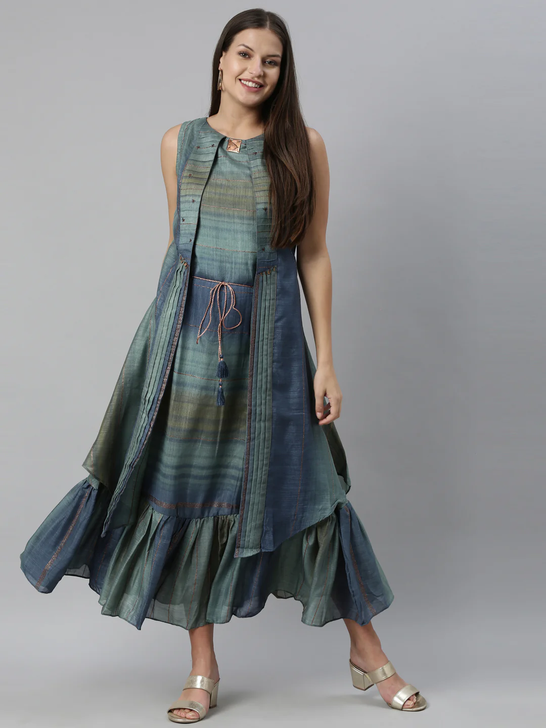 Neerus Blue Color Silk Fabric Kurta - Image 6