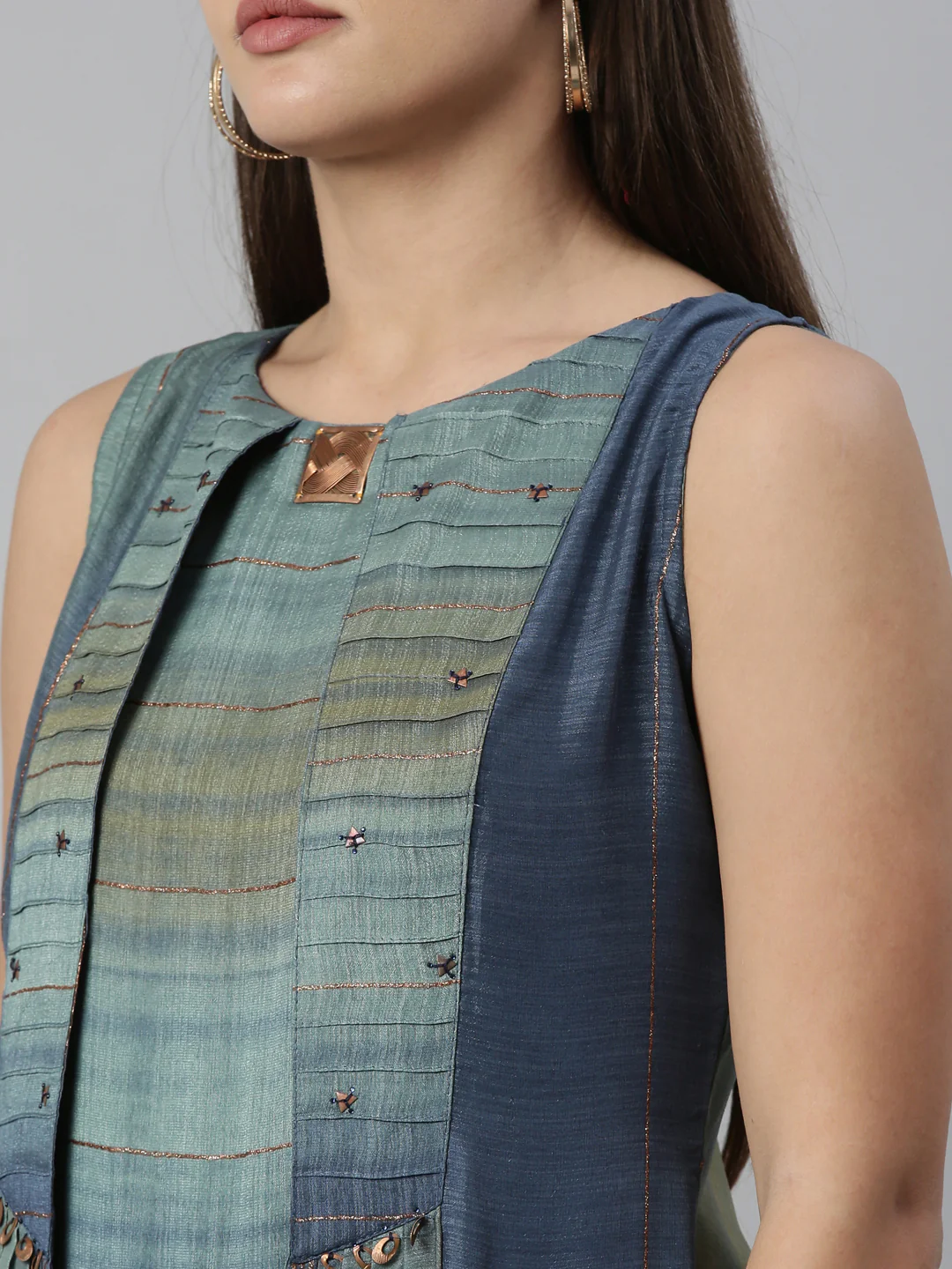 Neerus Blue Color Silk Fabric Kurta - Image 8