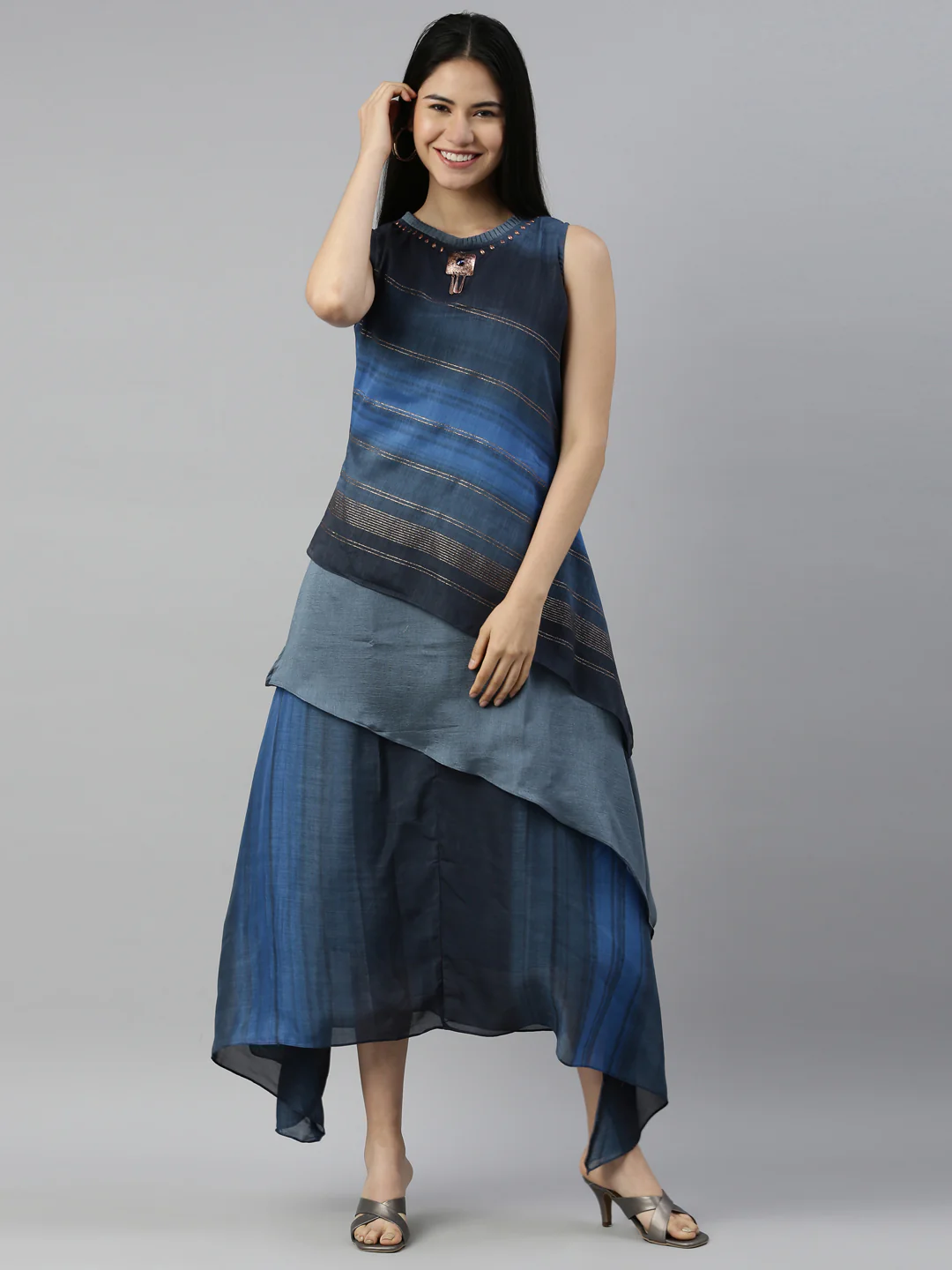 Neerus Blue Color Silk Fabric Kurta