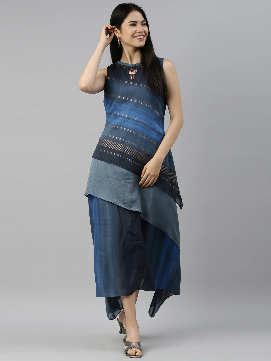 Neerus Blue Color Silk Fabric Kurta - Image 6