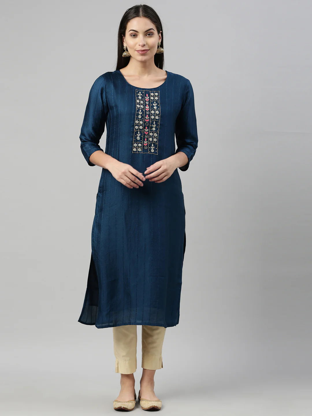 Neerus Blue Color Silk Fabric Kurta