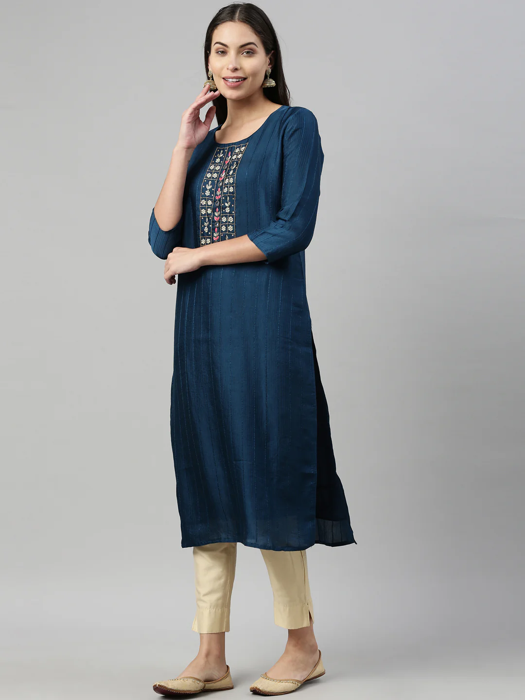 Neerus Blue Color Silk Fabric Kurta - Image 3