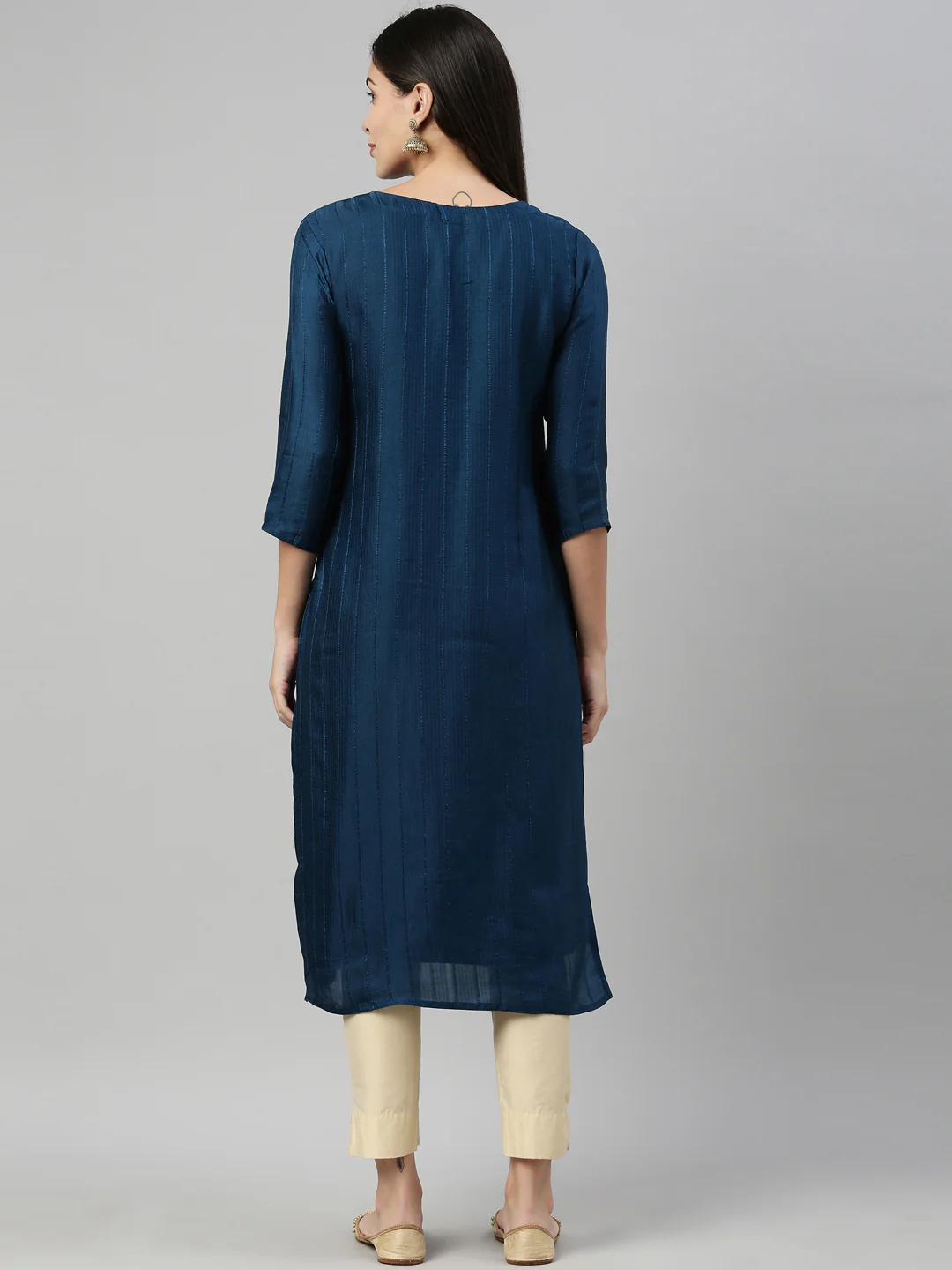 Neerus Blue Color Silk Fabric Kurta - Image 5