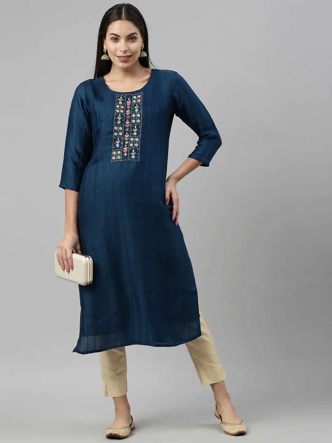 Neerus Blue Color Silk Fabric Kurta - Image 6