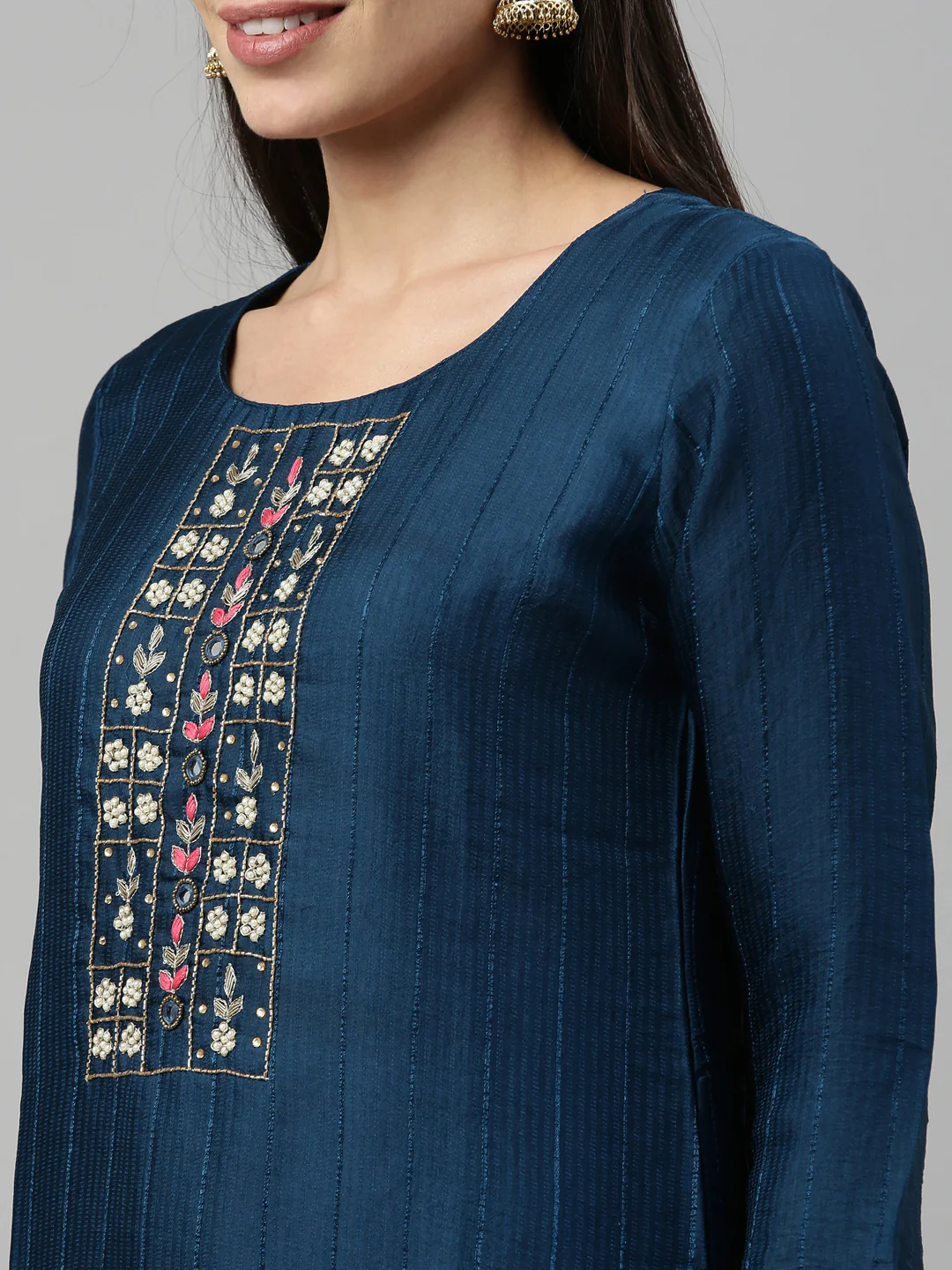Neerus Blue Color Silk Fabric Kurta - Image 7