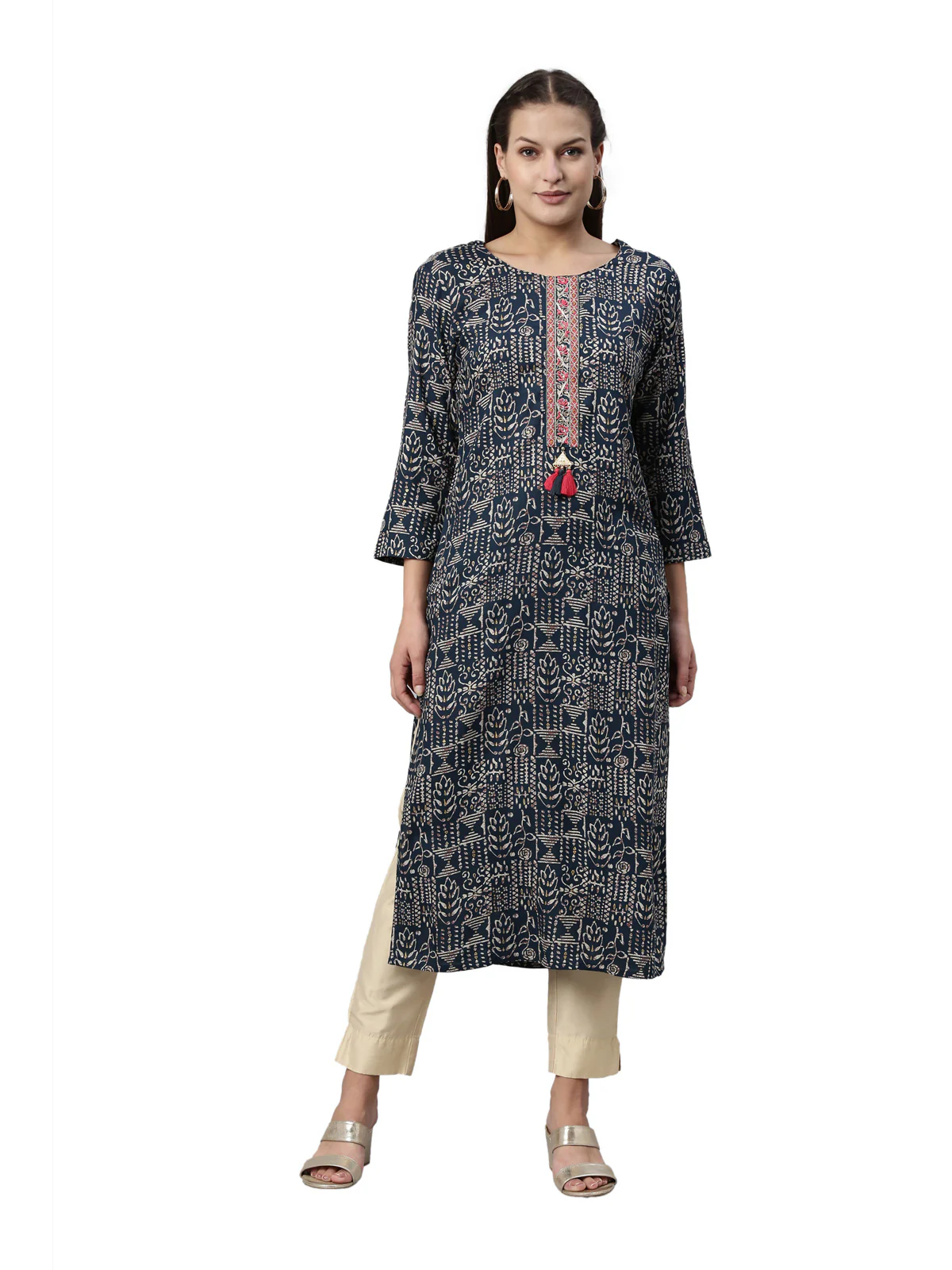Neerus Blue Color Slub Rayon Fabric Kurta