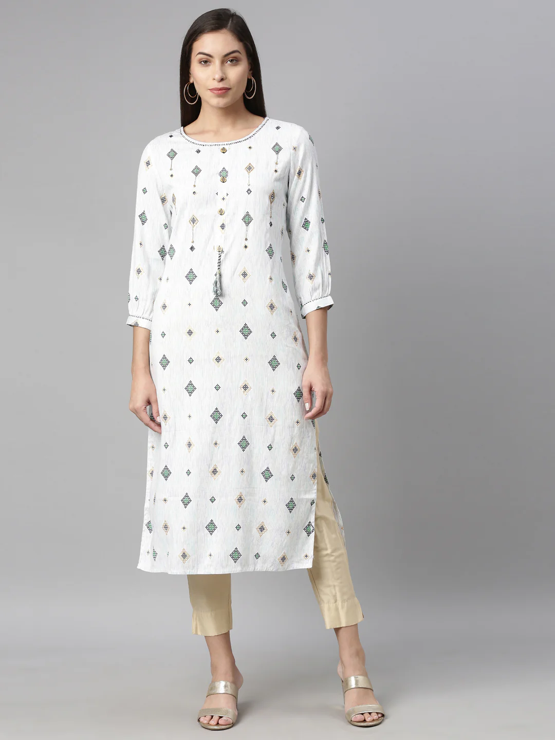 Neerus Blue Color Slub Rayon Fabric Kurta