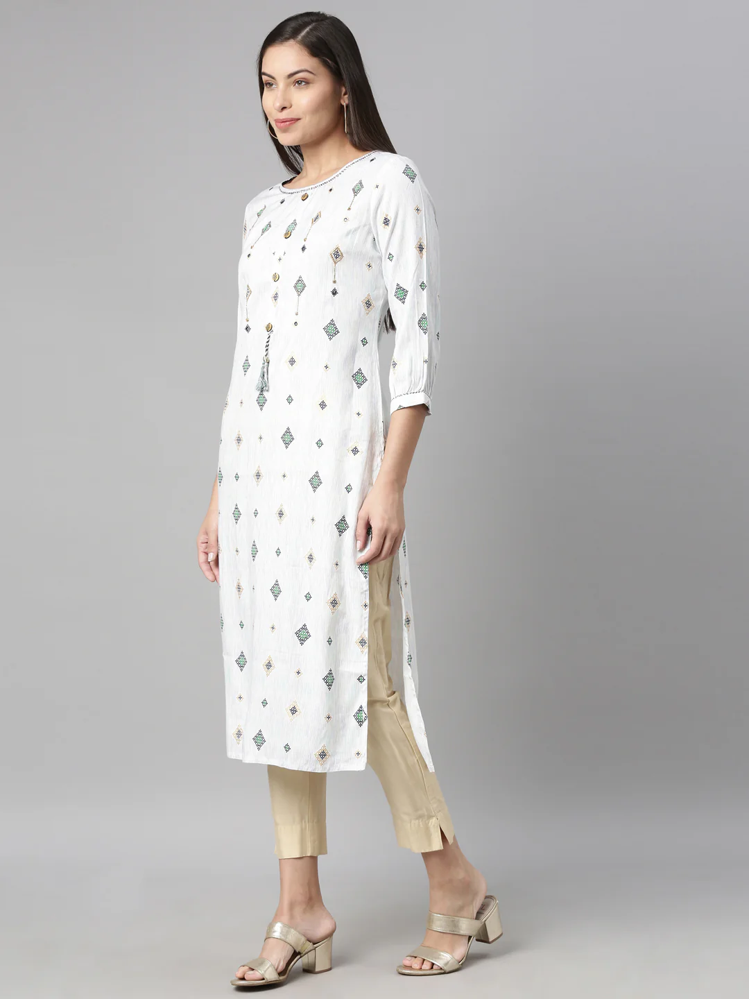 Neerus Blue Color Slub Rayon Fabric Kurta - Image 3