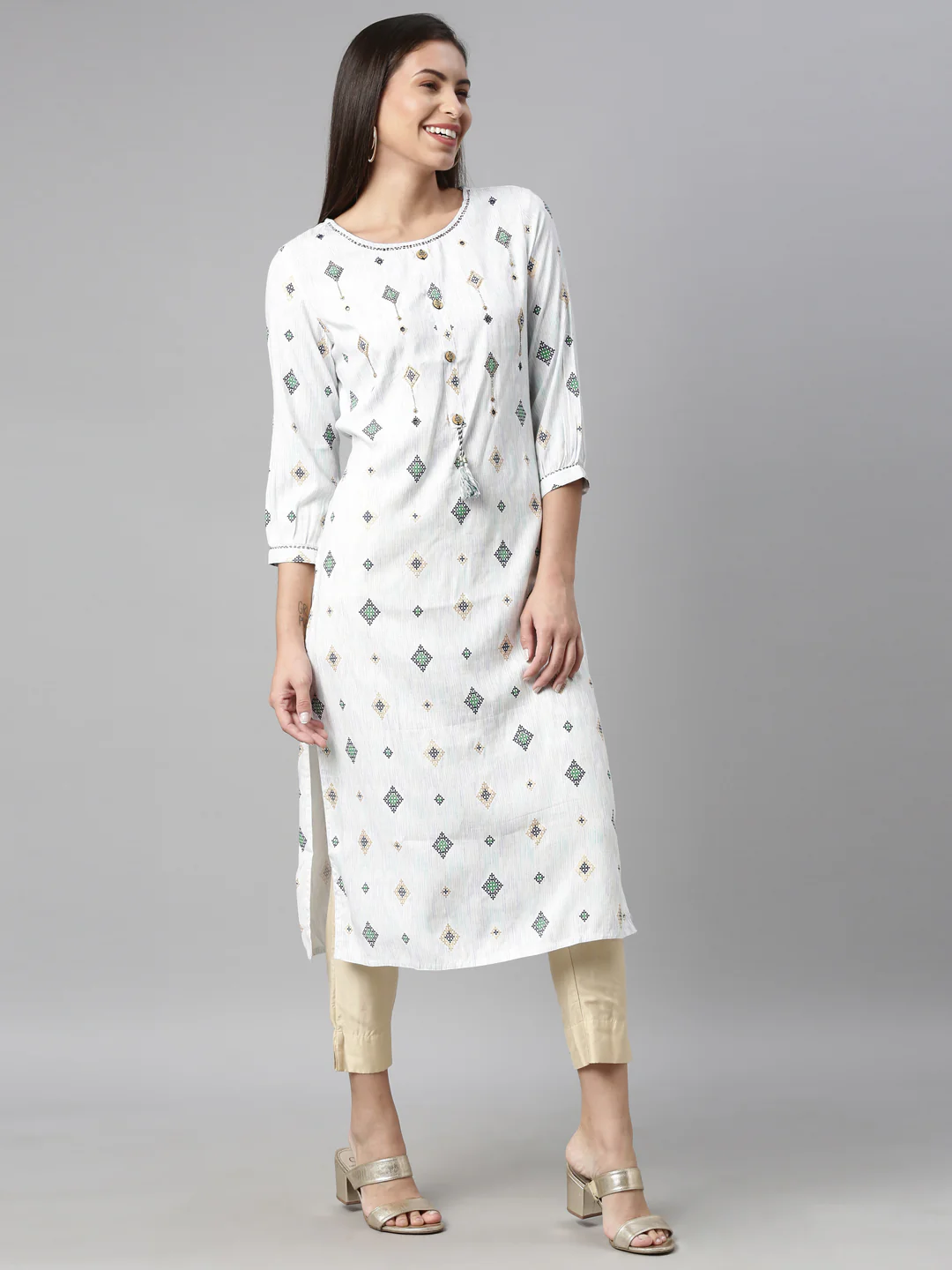 Neerus Blue Color Slub Rayon Fabric Kurta - Image 4