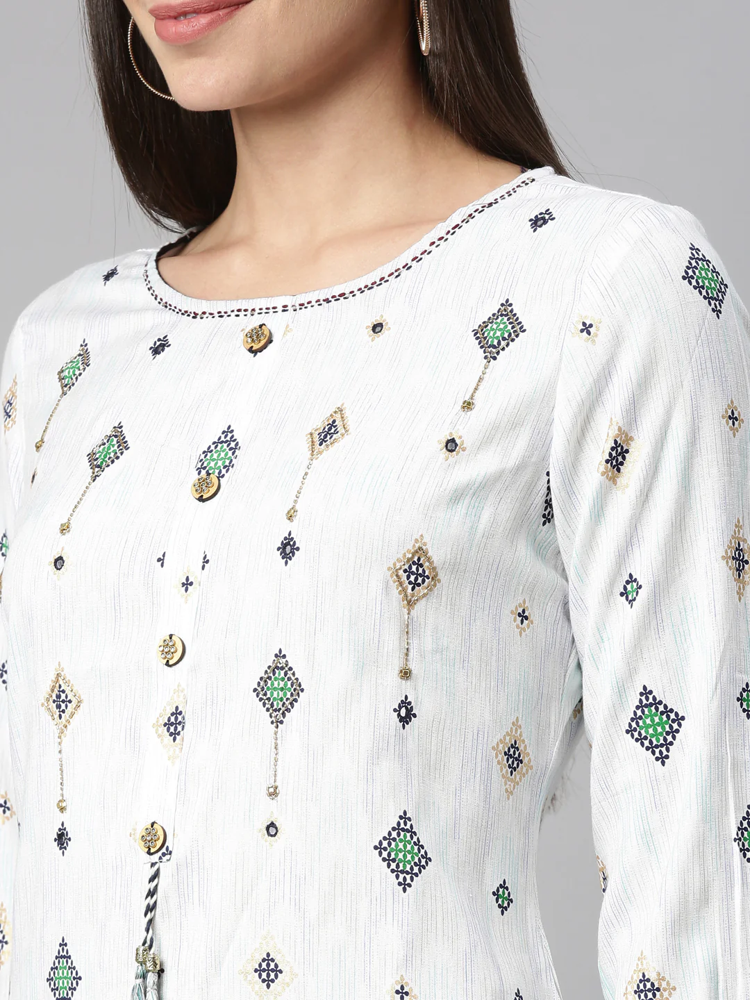 Neerus Blue Color Slub Rayon Fabric Kurta - Image 8