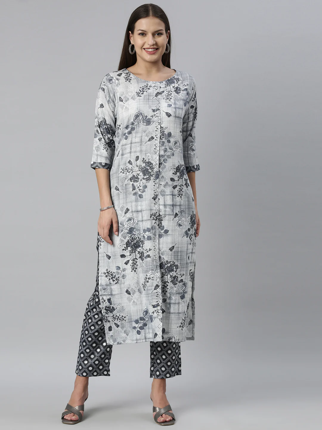 Neerus Blue Color Slub Rayon Fabric Kurta Set - Image 10