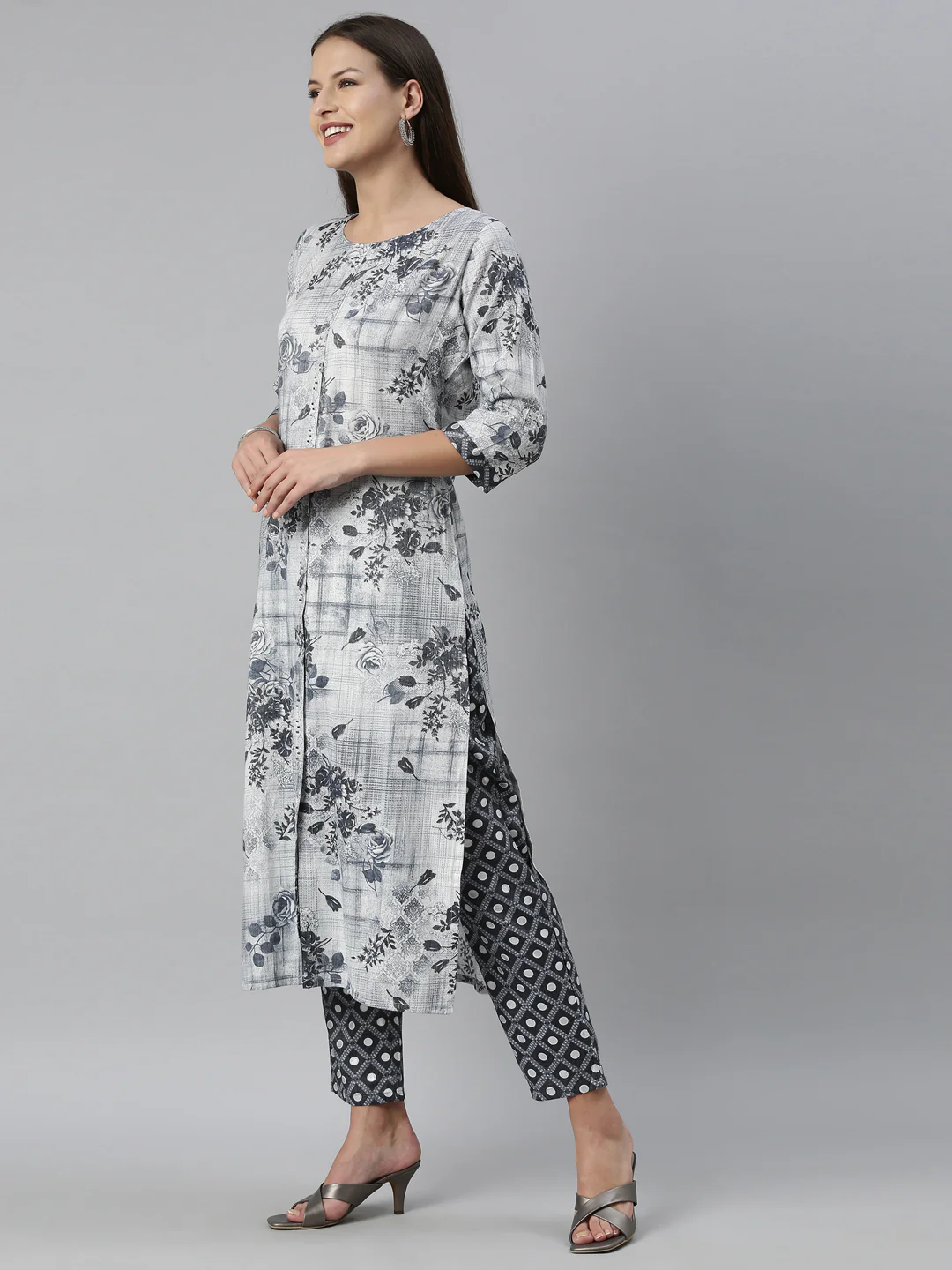 Neerus Blue Color Slub Rayon Fabric Kurta Set - Image 3