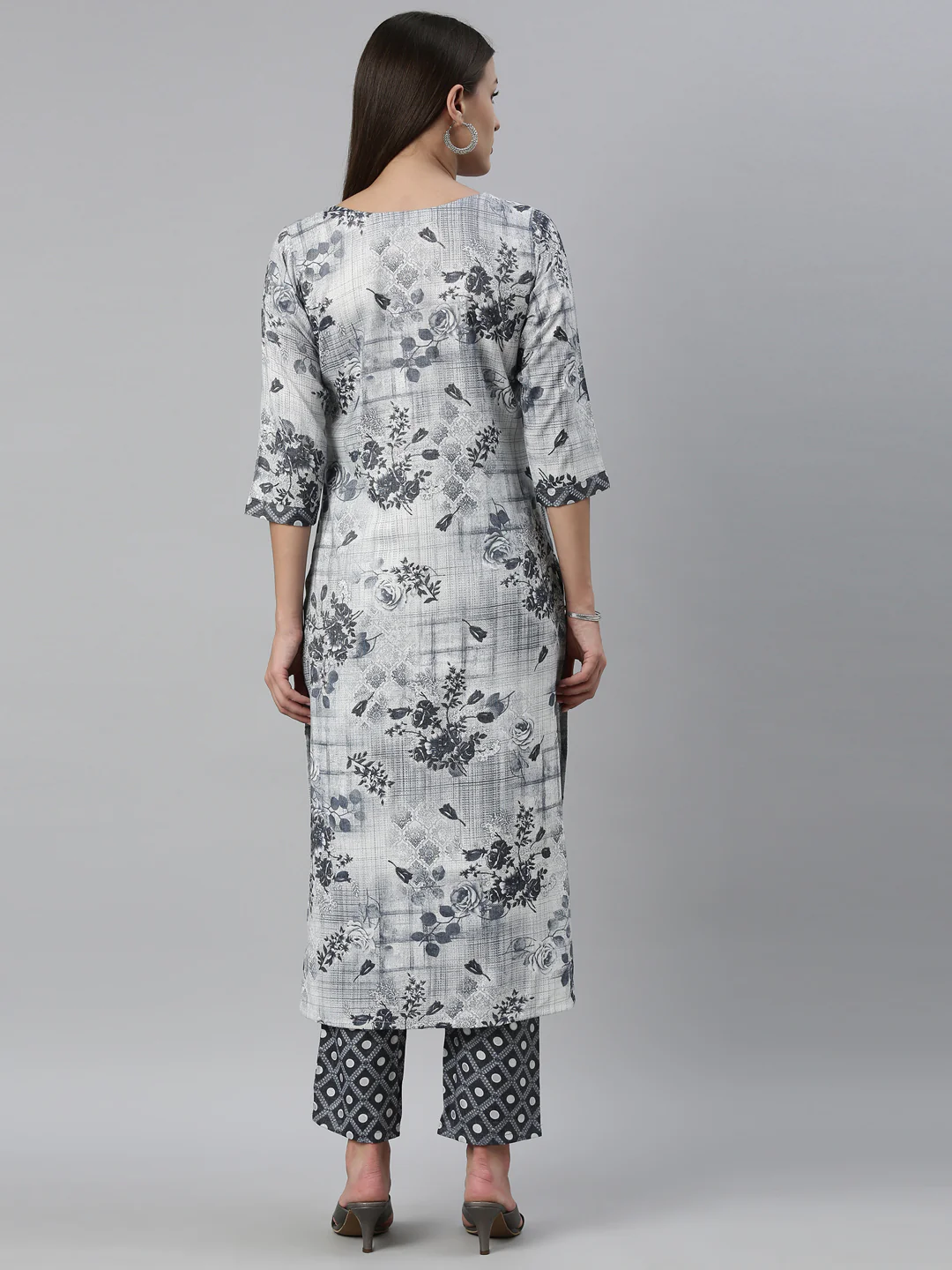 Neerus Blue Color Slub Rayon Fabric Kurta Set - Image 5