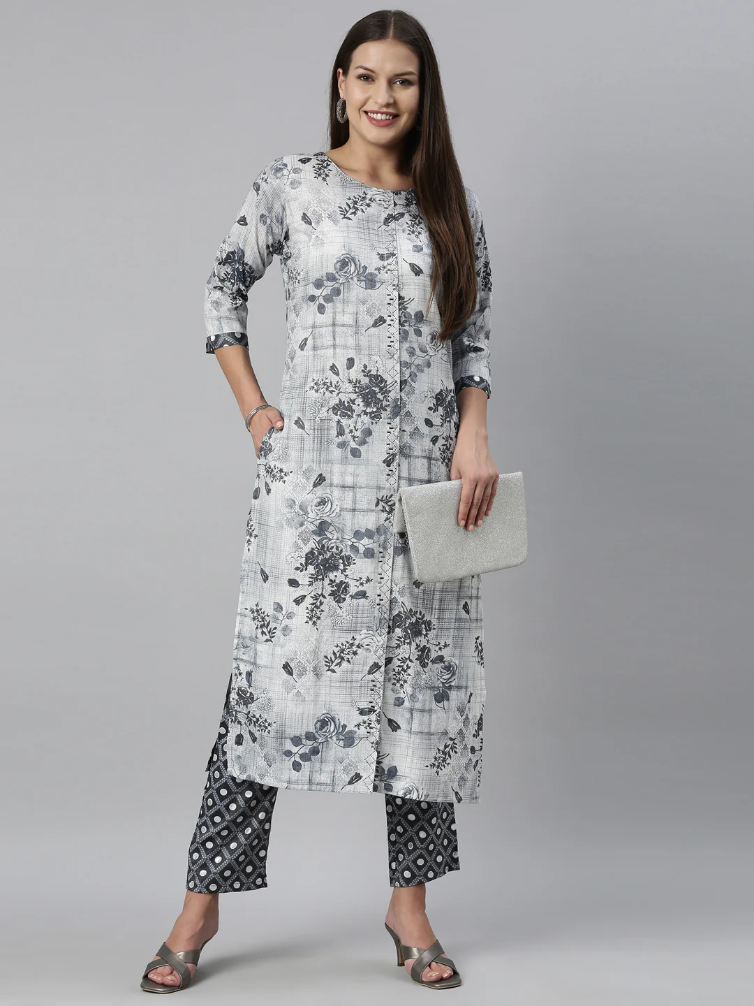 Neerus Blue Color Slub Rayon Fabric Kurta Set - Image 6