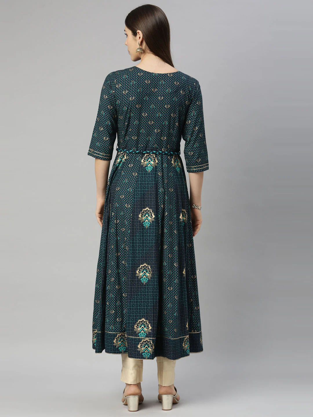 Neerus Blue Color Slub Riyon Fabric Tunic - Image 6