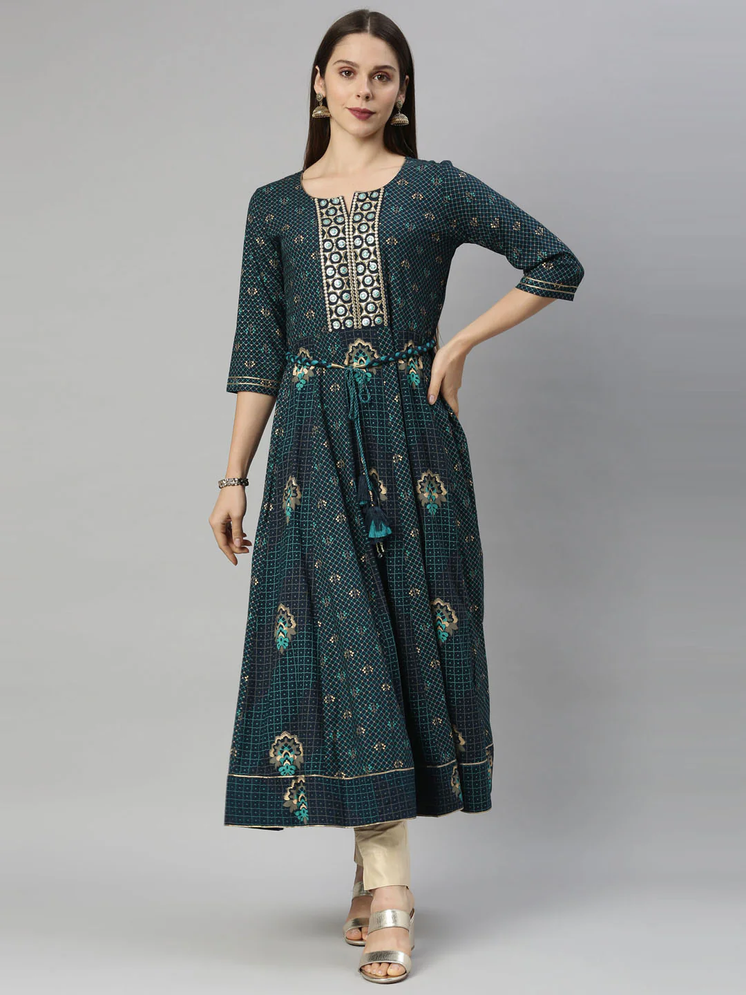 Neerus Blue Color Slub Riyon Fabric Tunic - Image 7