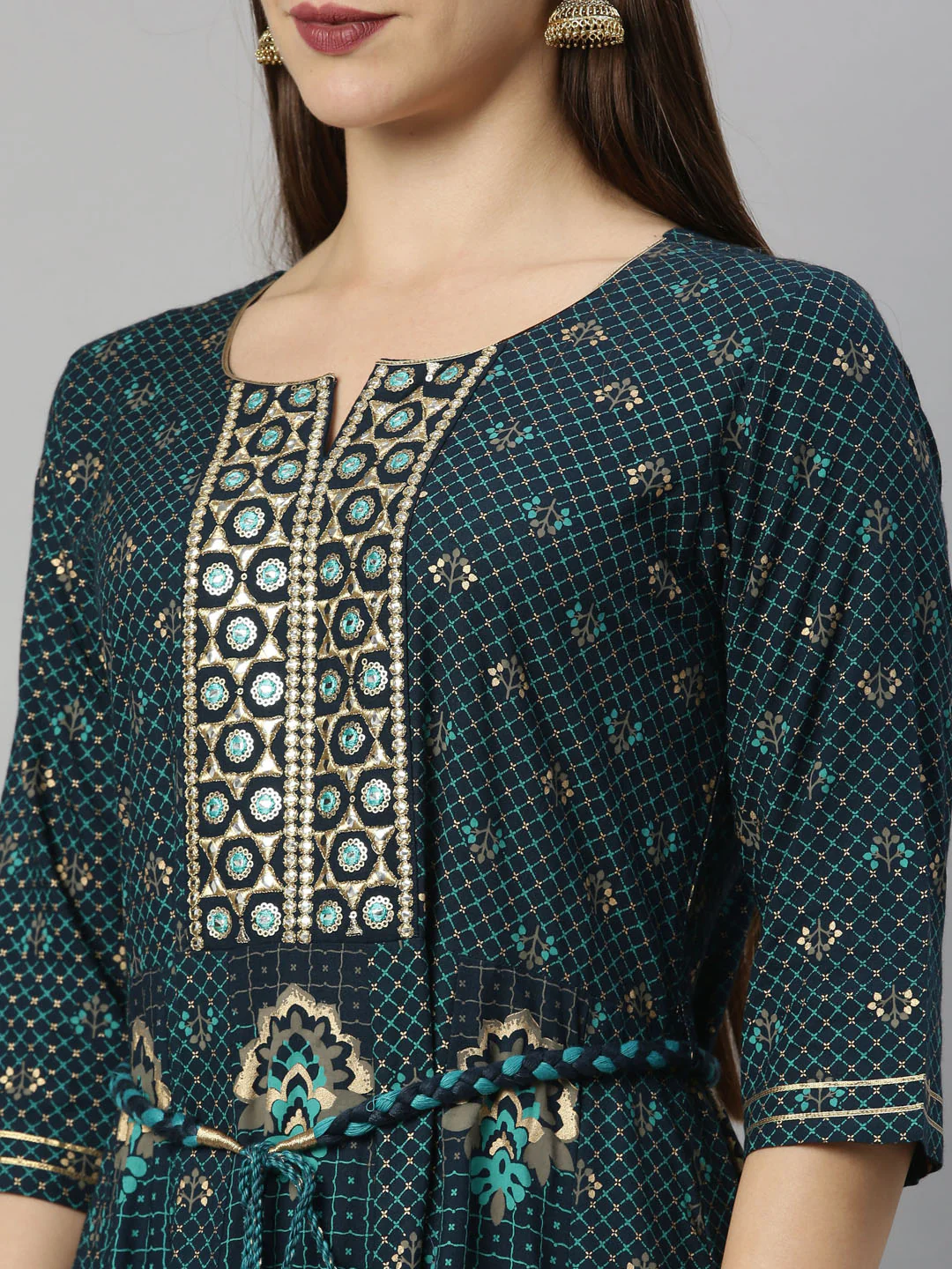 Neerus Blue Color Slub Riyon Fabric Tunic - Image 8