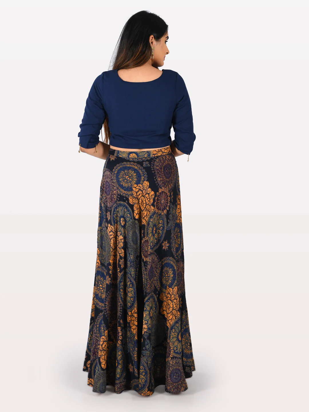 Neerus Blue Embellished Crop Top And Skirt - Image 3