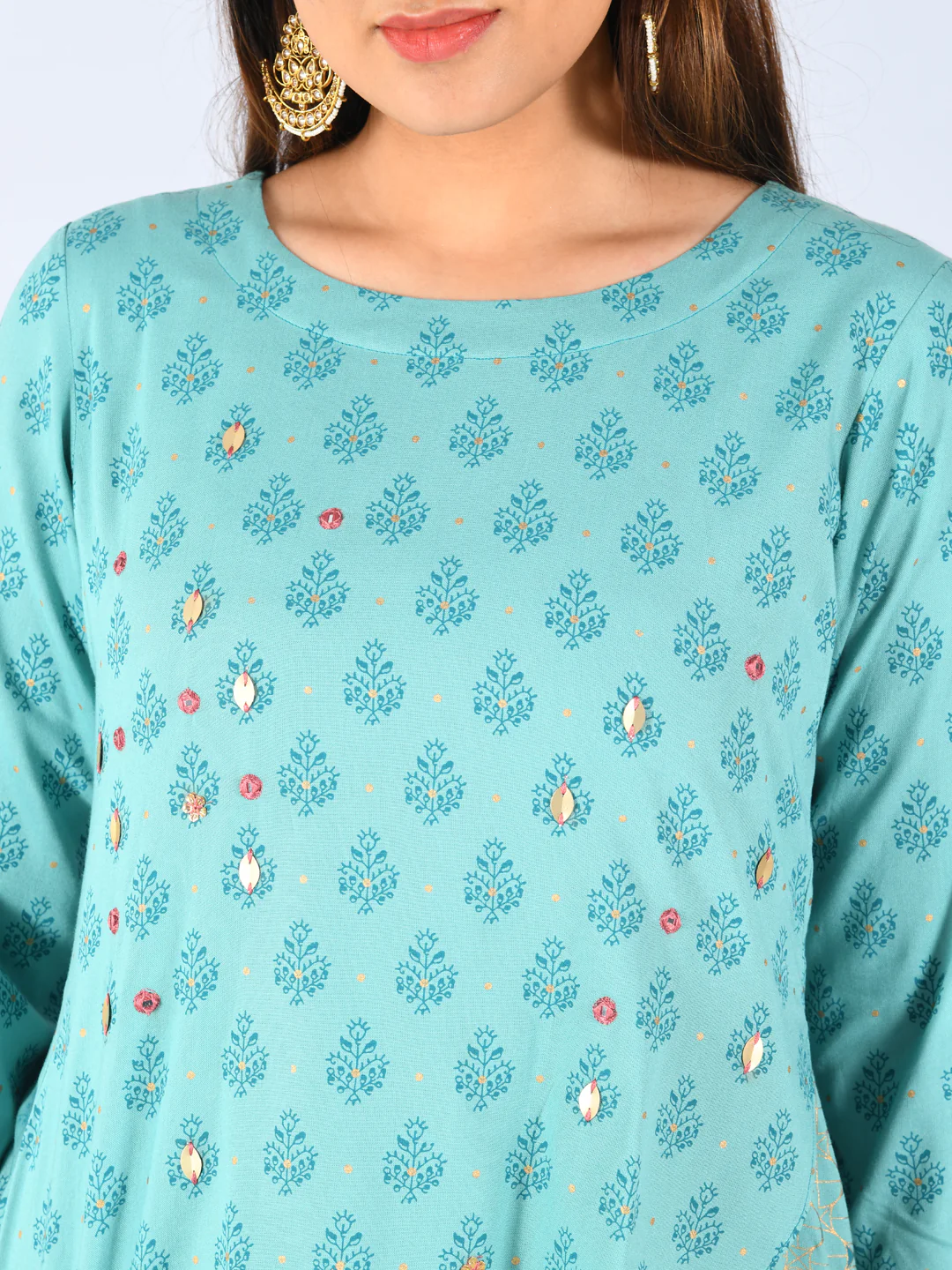Neerus Blue Embellished High Low Kurti - Image 4