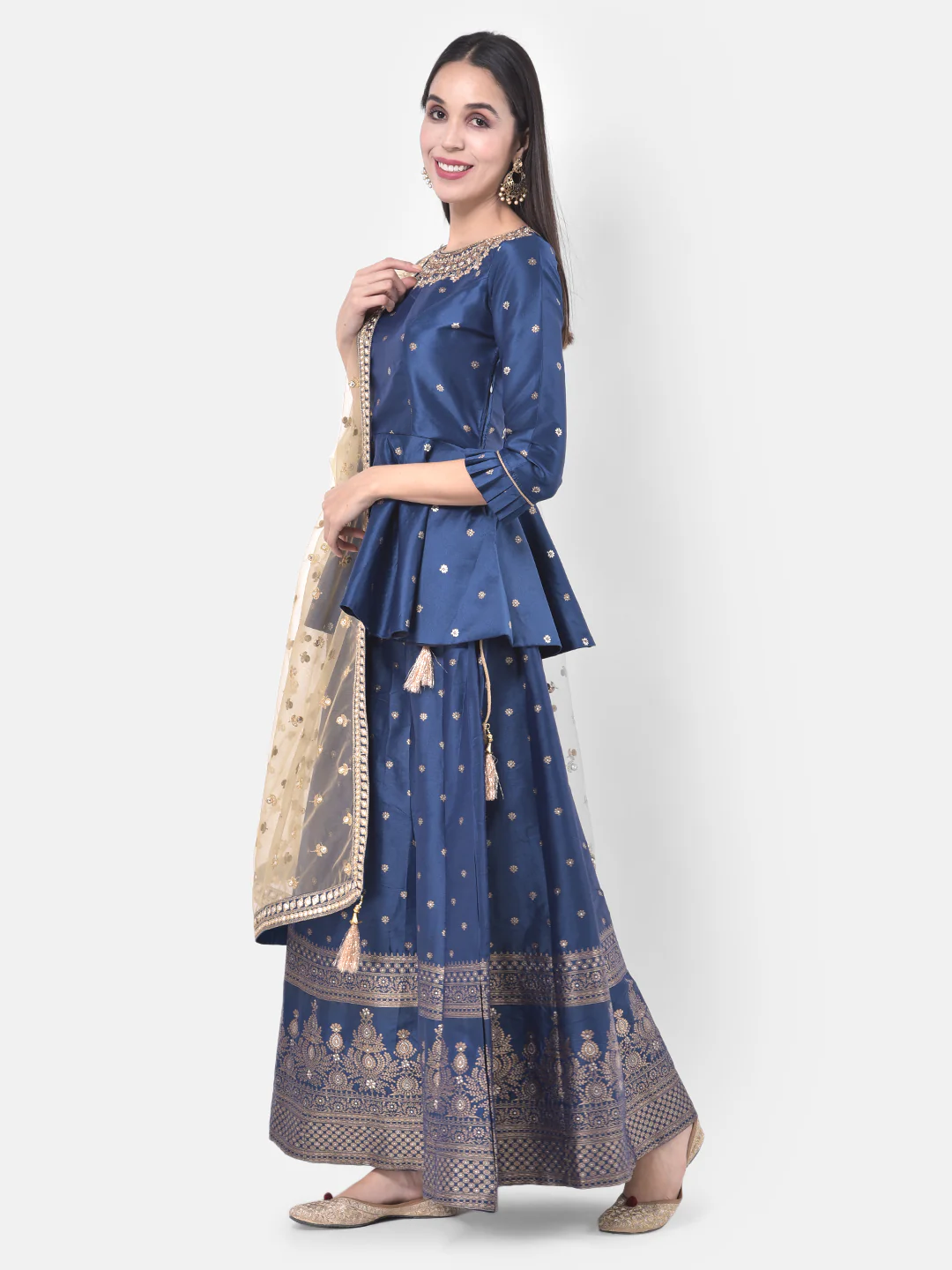 Neerus Blue Embellished Kurti With Skirt & Dupatta - Image 2
