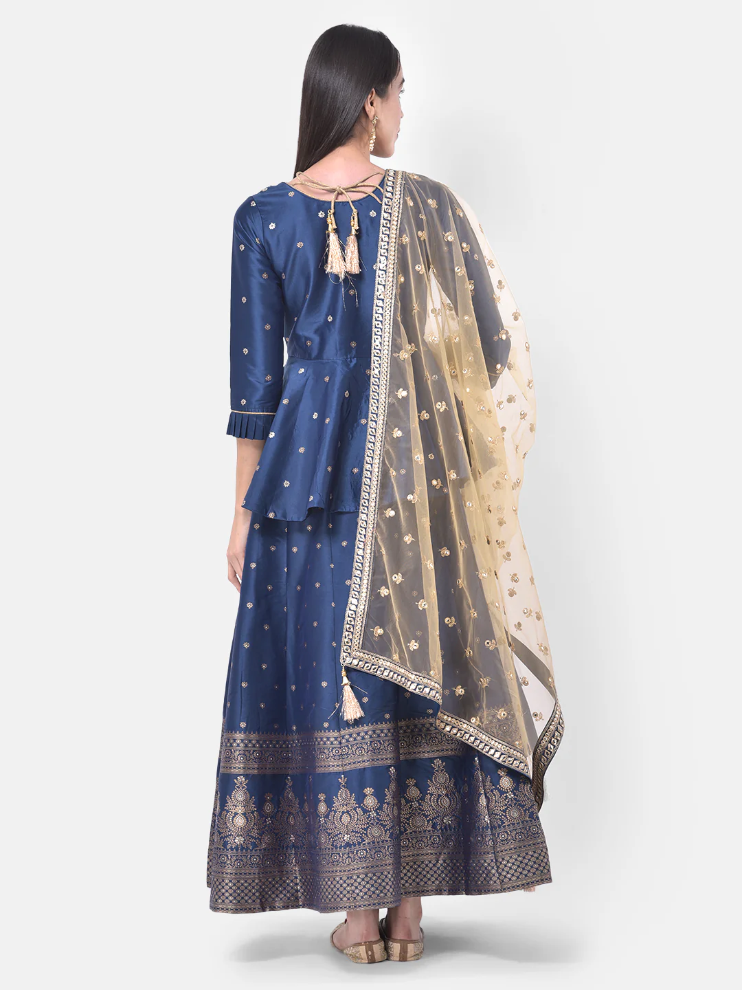 Neerus Blue Embellished Kurti With Skirt & Dupatta - Image 3