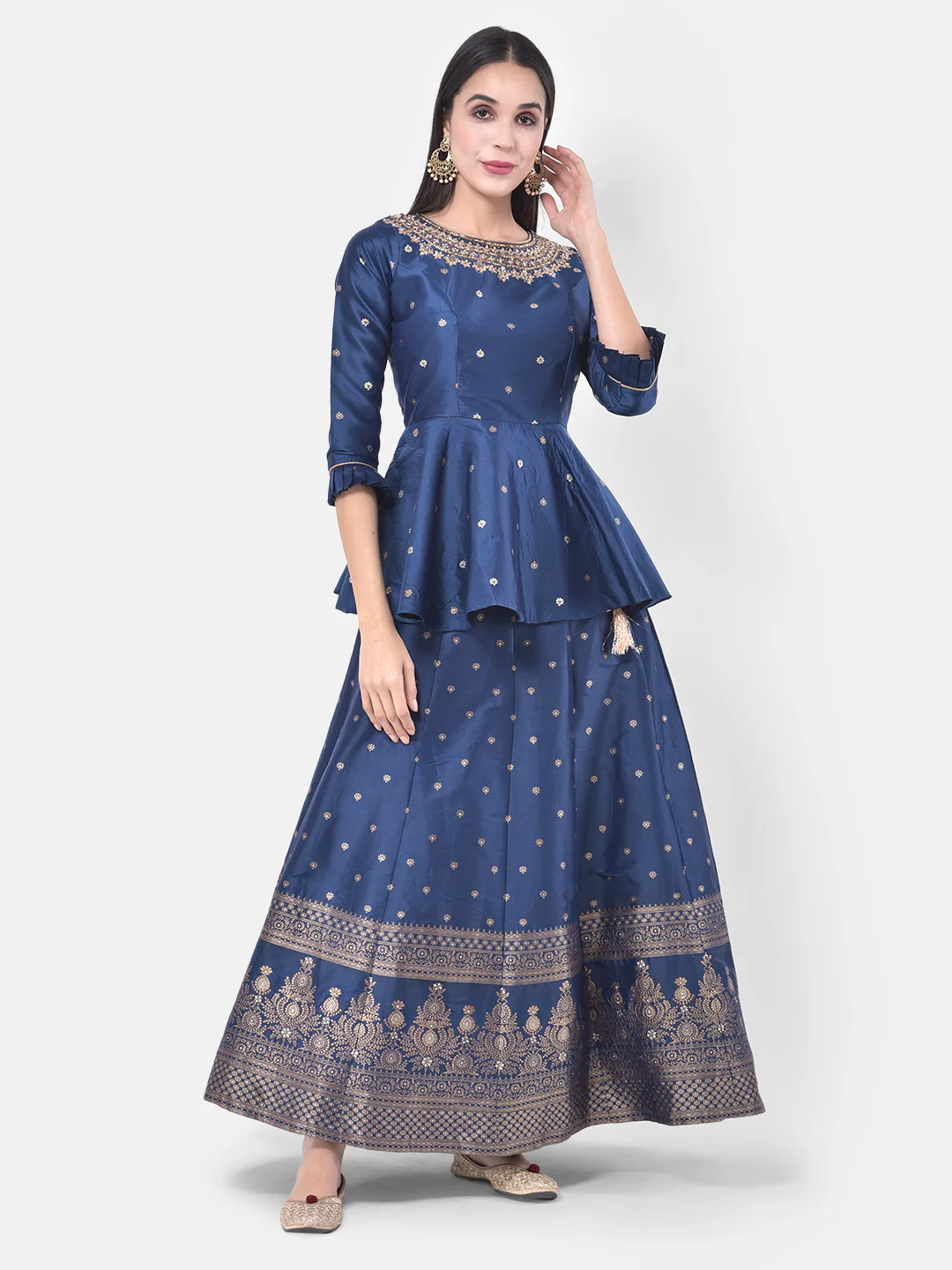Neerus Blue Embellished Kurti With Skirt & Dupatta - Image 7
