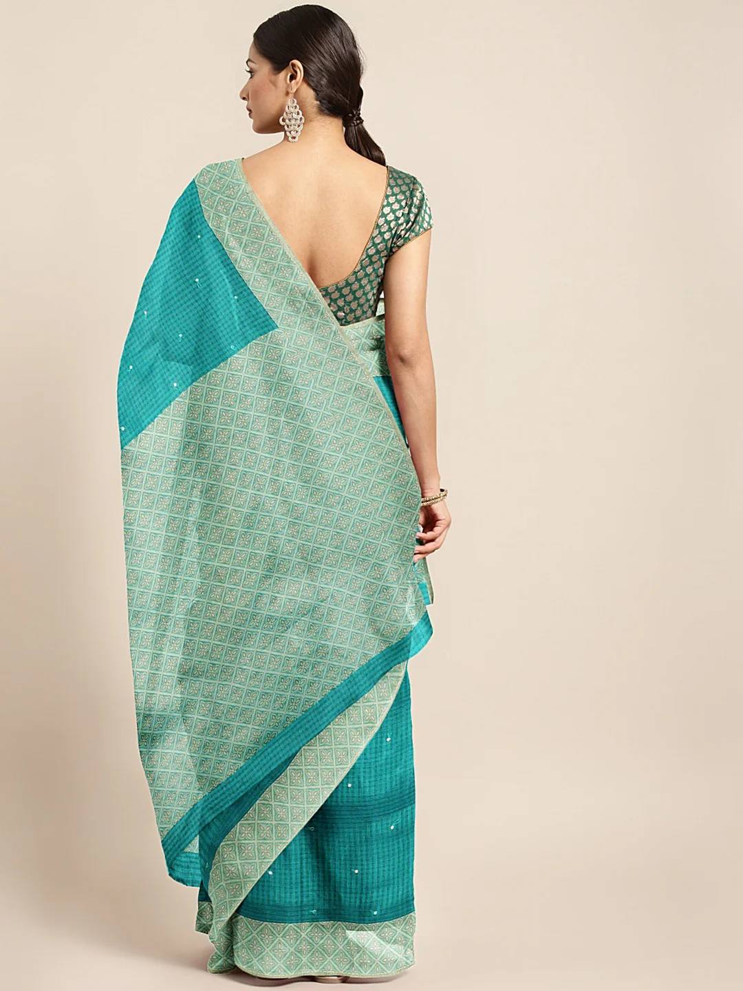 Neerus Blue Embellished Saree With Blouse - Image 2