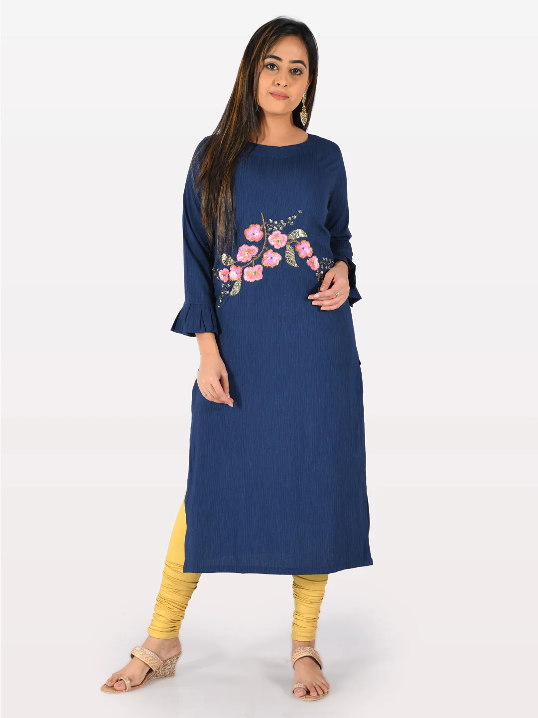 Neerus Blue Embellished Straight Kurta