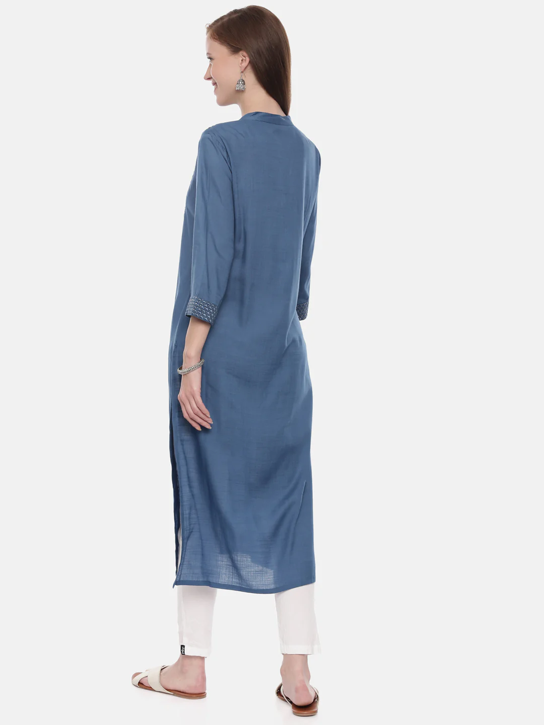 Neerus Blue Embellished Straight Kurta - Image 5