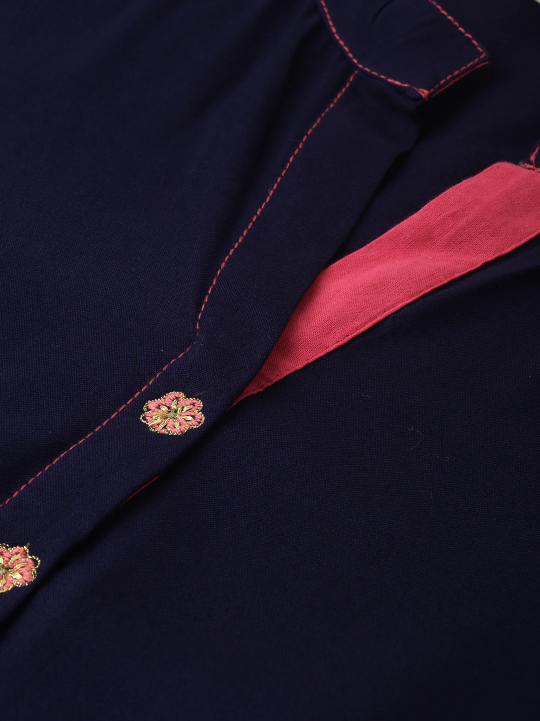 Neerus Blue Embroidered A Line Kurta - Image 3