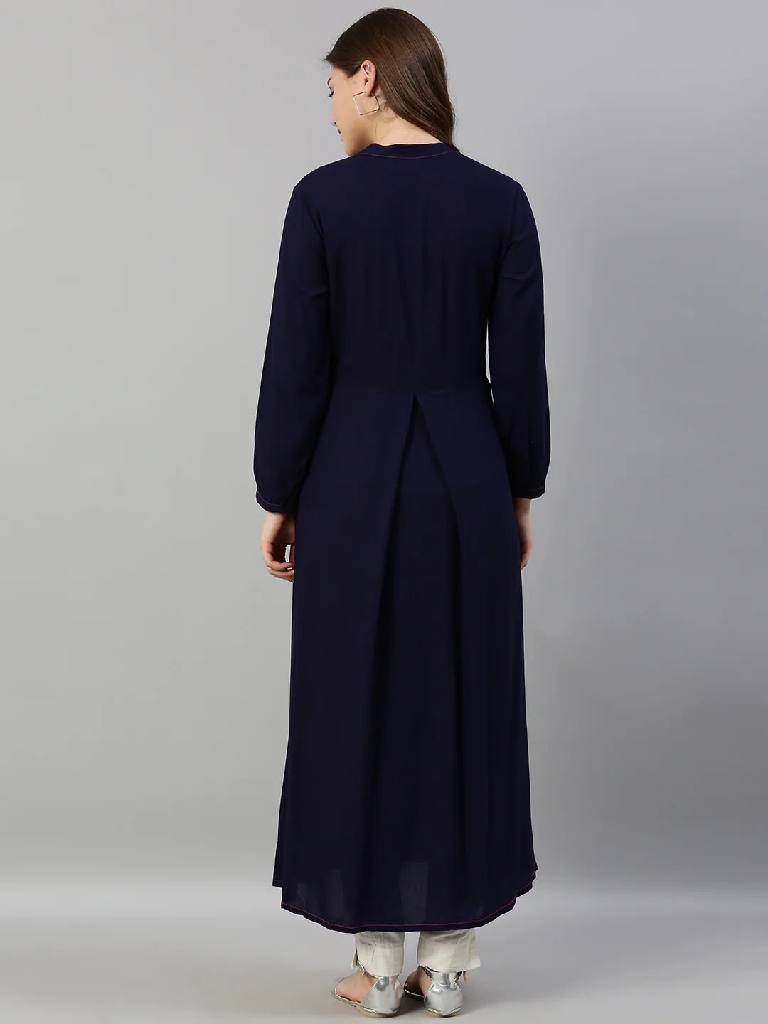 Neerus Blue Embroidered A Line Kurta - Image 5