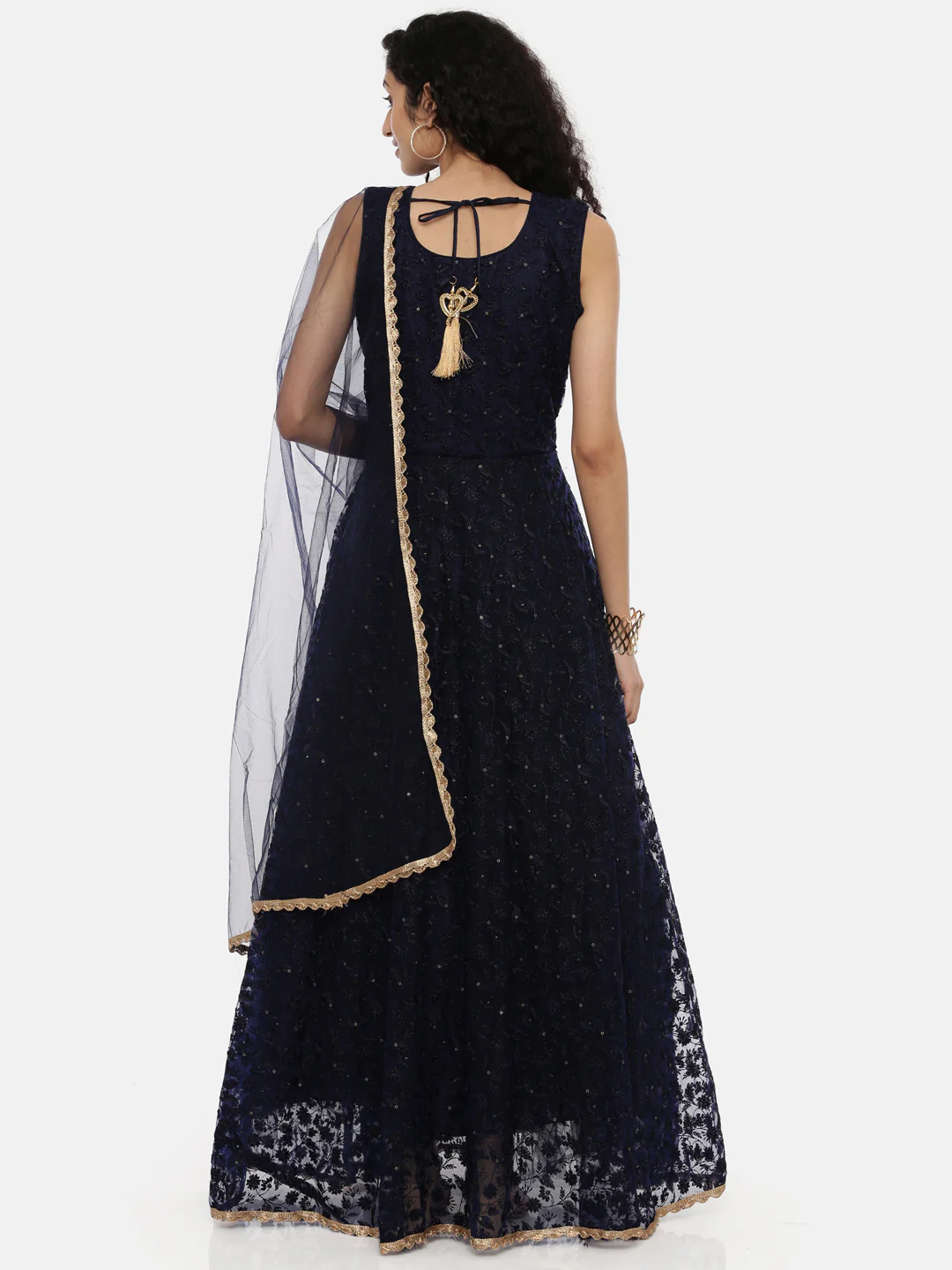 Neerus Blue Embroidered Anarkali Kurta With Dupatta - Image 4