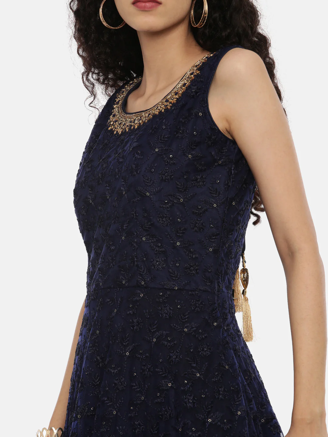 Neerus Blue Embroidered Anarkali Kurta With Dupatta - Image 5