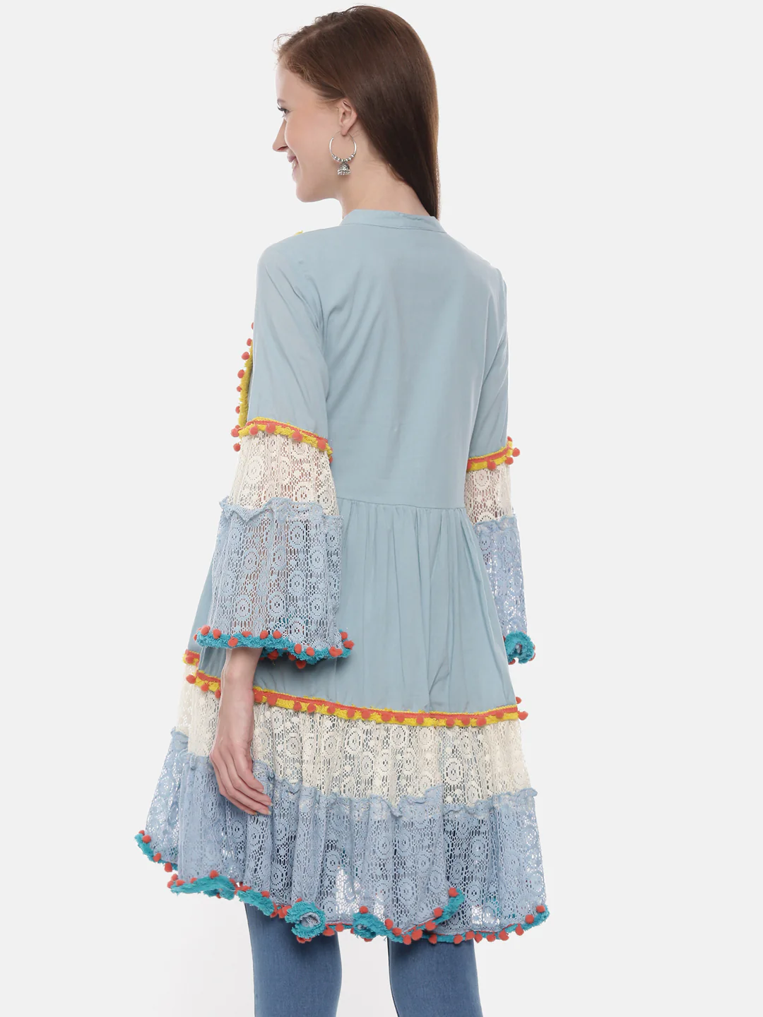 Neerus Blue Embroidered Fit & Flare Kurta - Image 5
