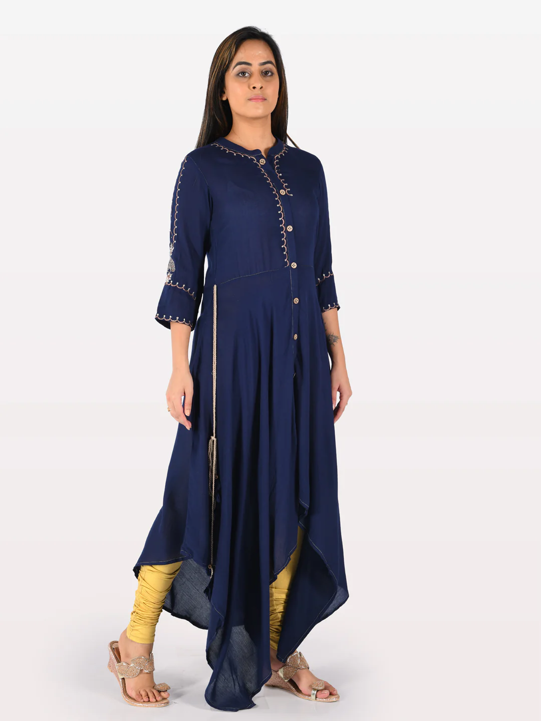 Neerus Blue Embroidered High Low Kurta - Image 2
