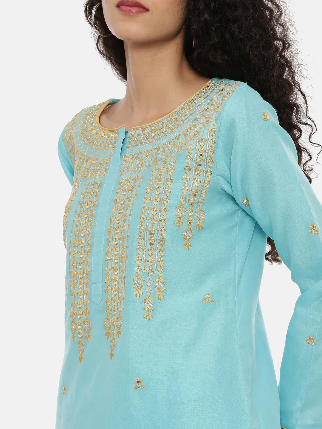 Neerus Blue Embroidered Kurta With Pant & Dupatta - Image 2