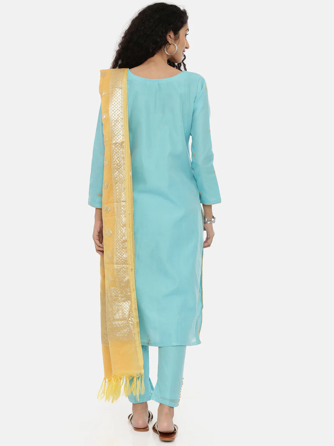 Neerus Blue Embroidered Kurta With Pant & Dupatta - Image 3
