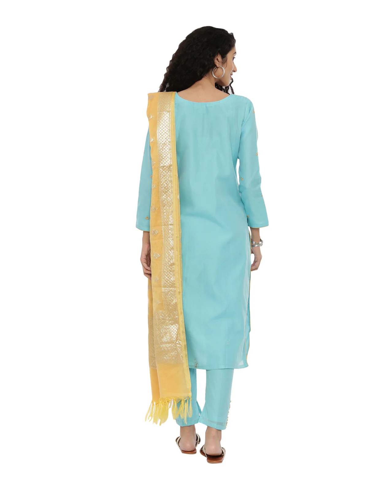 Neerus Blue Embroidered Kurta With Pant & Dupatta - Image 4