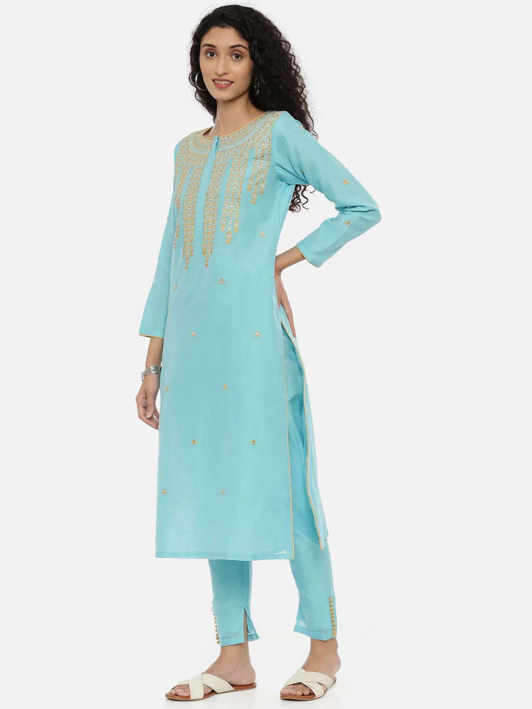 Neerus Blue Embroidered Kurta With Pant & Dupatta - Image 5