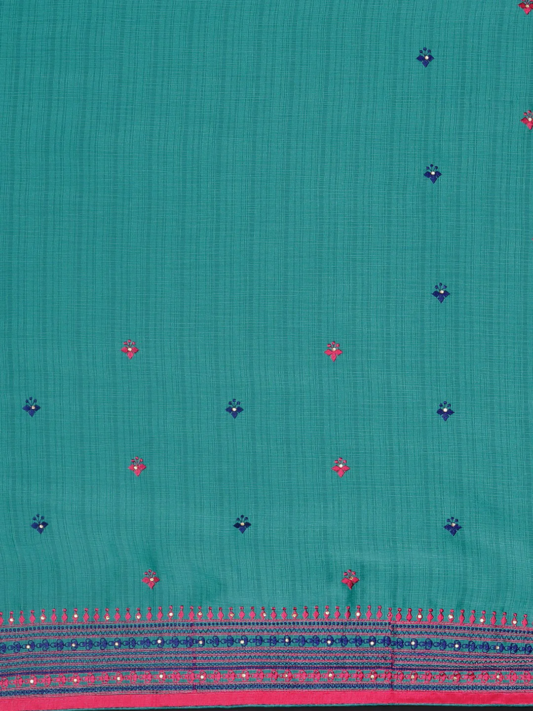Neerus Blue Embroidered Saree With Blouse - Image 3