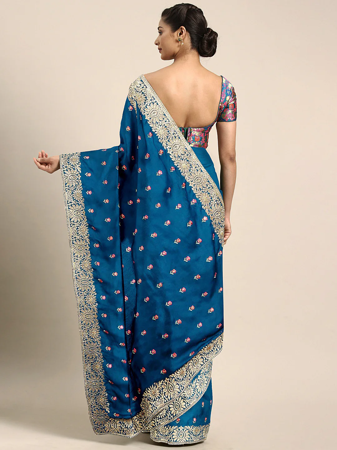 Neerus Blue Embroidered Saree With Blouse - Image 2